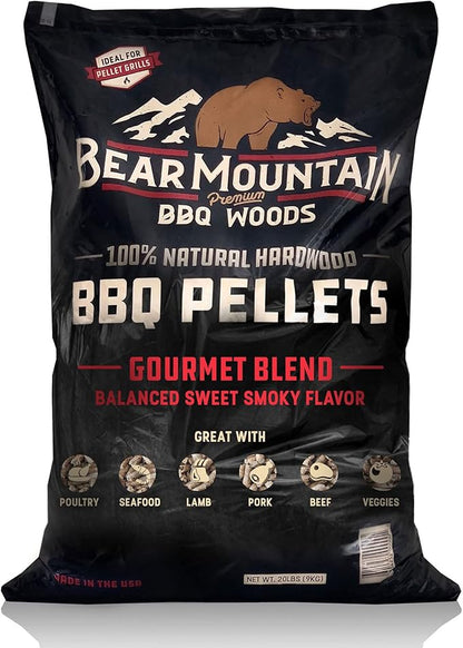 Bear Mountain All Natural Wood Pellets for Smoker, Grill & BBQ, 40 Lbs, Gourmet Blend - Premium Hardwood Barbecue Pellets for Indoor and Outdoor Grilling