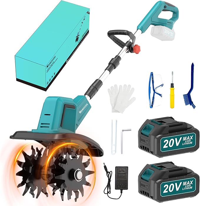 20V/400W Electric Tiller,Cordless Tiller Cultivator with 2*4.0Ah Batteries & Charger-7.87" Wide & 5.91" Deep Garden Tiller Cultivator with 48 Steel Tines, 360RPM Soil Tiller Cultivator For Lawn/Garden