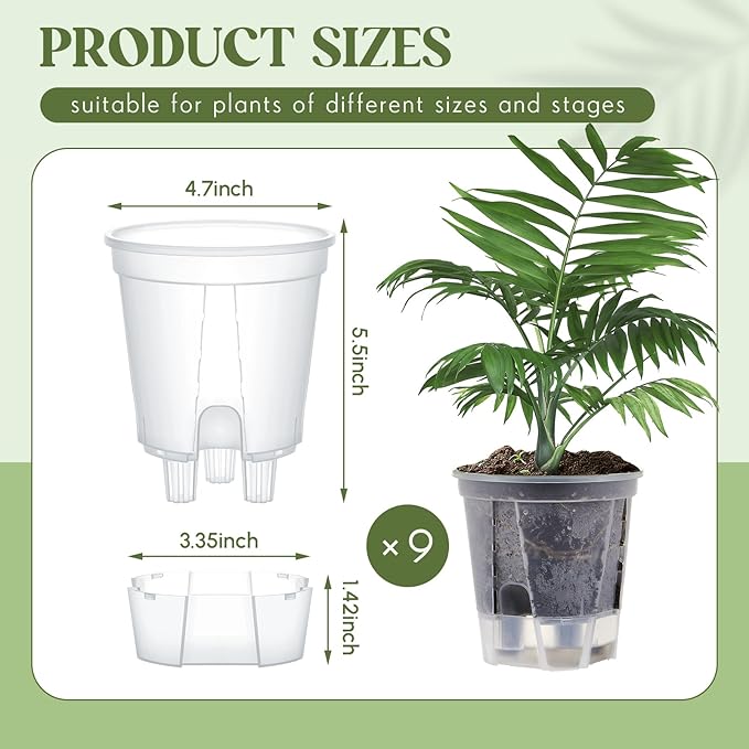 9 Pcs Self Watering Pots for Indoor Plants with Deep Reservoir and High Drainage Holes for Outdoor Plants and Flowers, Bare Root Planter (4.72'',Clear)