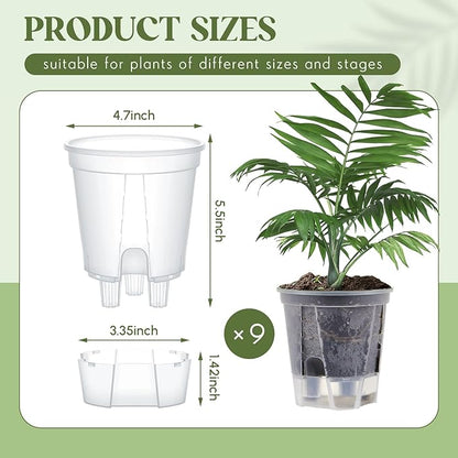 9 Pcs Self Watering Pots for Indoor Plants with Deep Reservoir and High Drainage Holes for Outdoor Plants and Flowers, Bare Root Planter (4.72'',Clear)