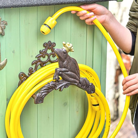 Sungmor Heavy Duty Cast Iron Garden Hose Holder | Water Hose Hanger Wall Mounted | Decorative Indoor Outdoor Hose Rack Reel | 50FT 75FT 100FT Water Hose Bulter Storage | Lovely Frog Metal Hose Stand