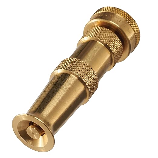 Dramm 35009 Heavy-Duty Solid Brass Garden Hose Nozzle – Adjustable Cone to Jet Spray Pattern – High-Pressure Water Stream for Cleaning Walkways, Patios & Gutters – Made in USA