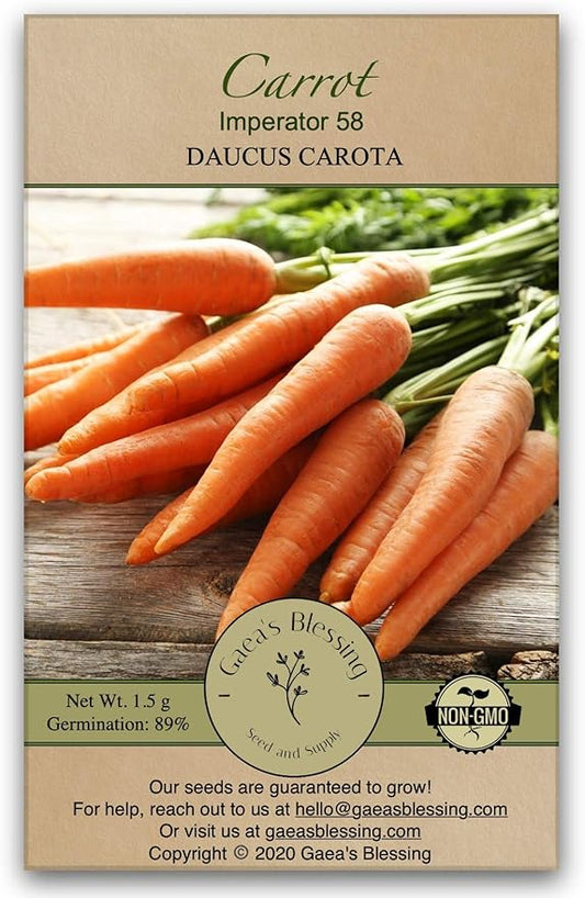 Gaea's Blessing Seeds - Carrot Seeds - Imperator 58 Non-GMO Seeds with Easy to Follow Planting Instructions - Heirloom Net Wt. 1.5g Germination Rate 91%