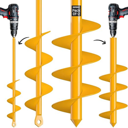 Garden Auger Drill Bit for Planting - Pack of (2) - 1.6”x16.5” & 3.5”x16” – Garden Spiral Hole Digging for Planting, Bulbs, Bedding Plants & More - Compatible with 3/8 Inch Hex Drive