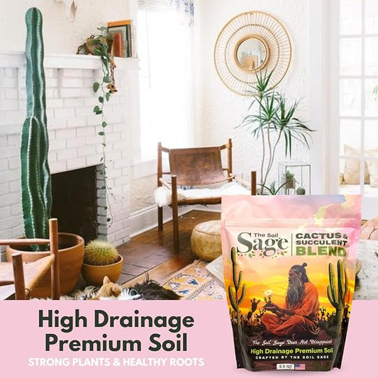 Soil Sage Cactus & Succulent Potting Mix 2.5Qt - Premium Fast Draining Soil for Indoor Plants and Aloe Vera - High Drainage Blend for Healthy Roots and Growth - Made in USA (Cactus / 2.5 QT)