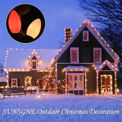 SUNSGNE C9 Christmas Outdoor String Lights 25 Feet Vintage Christmas Tree Lights with 26 7W Red White Glass Bulbs(1 Spare) for Backyard Patio Balcony Xmas Decor, Green Wire