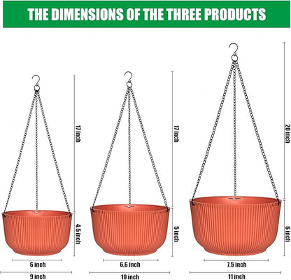 Hanging Planters 9/10/11 Inch for Indoor Plants, 3 Pack Plant Hanger Outdoor with Drainage Holes, Self Watering Hanging Basket Flower Pot for Garden Home Decor, Light Coral