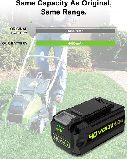 IEFUU Compatible with Greenworks 40V Battery 4.0Ah G-MAX 29462 29472 20202 22262 25322 29252 29482 20312, Compatible with Green Works Lithium-Ion Battery 75+ Gen 2 Cordless Power Tools Not for Gen 1