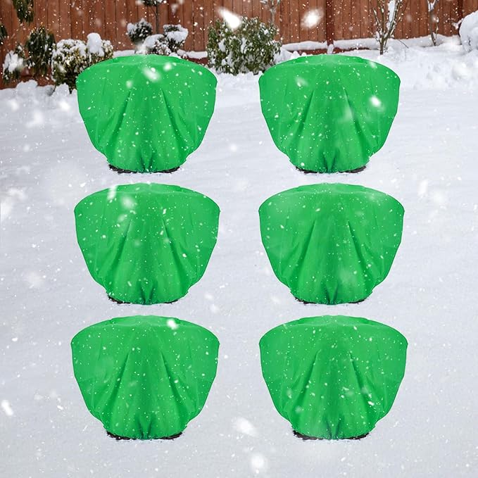 ANPHSIN 6 pcs Plant Covers Freeze Protection - 19.6in x 39.3in Winter Shrub Plant Protection Bags, Frost Blankets Cloths with Drawstring for Outdoor Garden Rose Bush Plants, Green