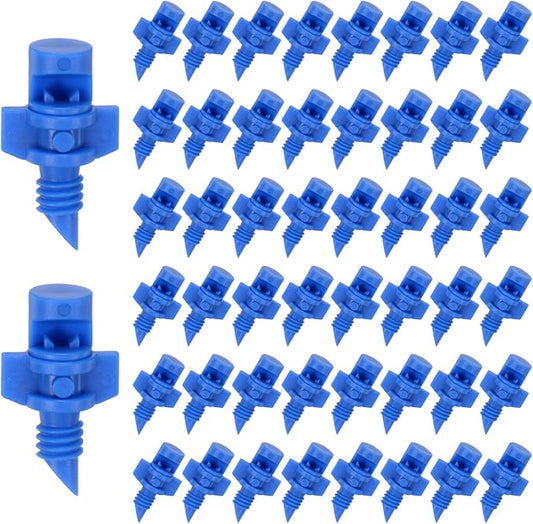 50-Pack Misting Nozzles, 90 Degree Irrigation Emitter Sprinklers for Garden/Plant/Lawn Water Irrigation System Barbed Refraction Atomizing Dripper [Blue]
