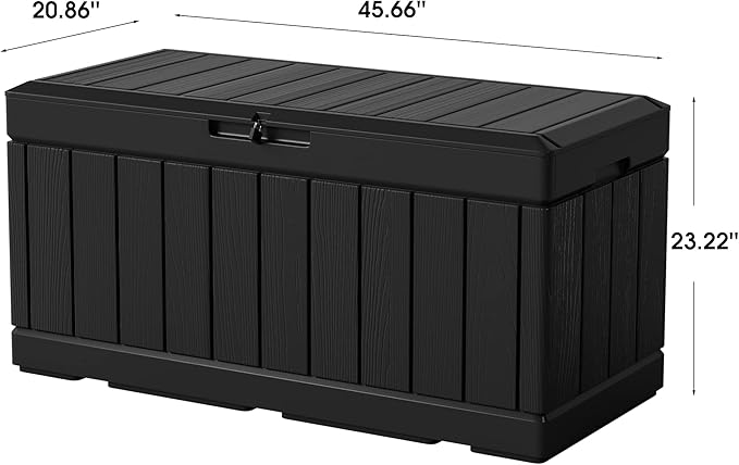 Greesum 82 Gallon Resin Deck Box All Weather Large Outdoor Storage for Patio Furniture, Toys, Garden Tools, Lockable, Black