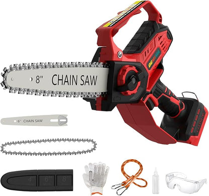 Mini Chainsaw for Miwaukee M18 Battery, 8-Inch and 6-Inch 2-IN-1 Cordless Electric Chain saw with Brushless Motor and Auto-Oiler, 800W Hand Mini Chainsaw for Tree Pruning Wood Cutting(No Battery)