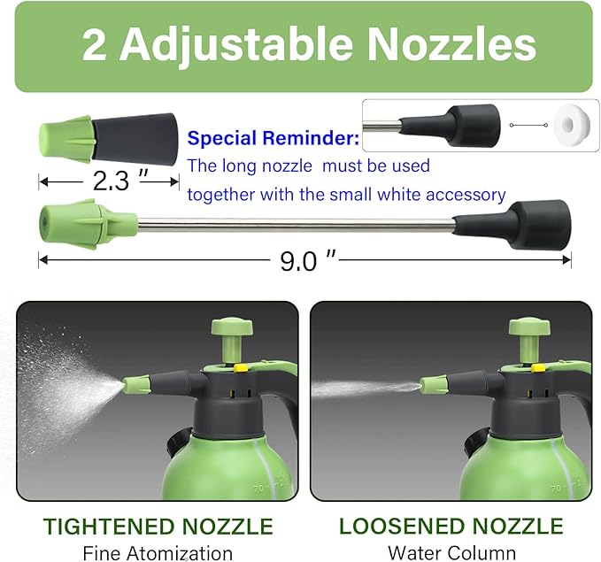 0.5 Gallon Hand Pump Sprayer for Garden Plant and Cleaning with 2 Adjustable Nozzle and Side Water Inlet & Safety Valve