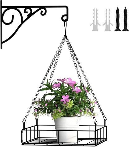 NADAMOO Hanging Planter for Indoor Plants - Wall Mount Bracket with Large Basket, Outdoor Metal Plant Hanger Holder for Window Balcony & Patio Decor