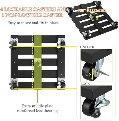 2 Pack Plant Stand with Wheels, 14" Rolling Plant Stand 264 LBS Heavy Duty Wooden Square Plant Caddy with Metal 360° Lockable Caster Wheels for Outdoor Indoor Large Plant Pots, Flower Pot, Patio-Black