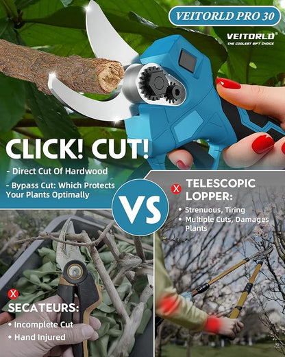 VEITORLD 2-IN-1 Cordless Electric Pole Pruning Shears, 15ft Reach, 1.2" Cutting Diameter, Battery Powered with 2 * 2.0Ah, Brushless Motor for Garden Tree Trimming, Gifts for Men Dad Him Christmas
