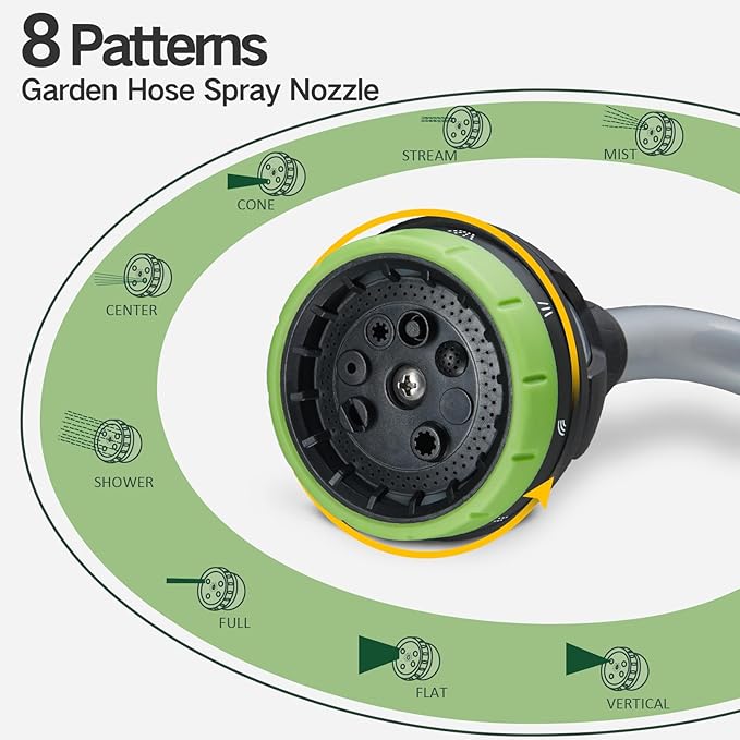 Watering Wand Heavy Duty,Metal Garden Hose Wand with 8 Spray Patterns 15-Inch Long Hose Nozzle Sprayer with Thumb Flow Control for Watering Plants Cleaning Car Washing and Showering Pets (15 Inch)