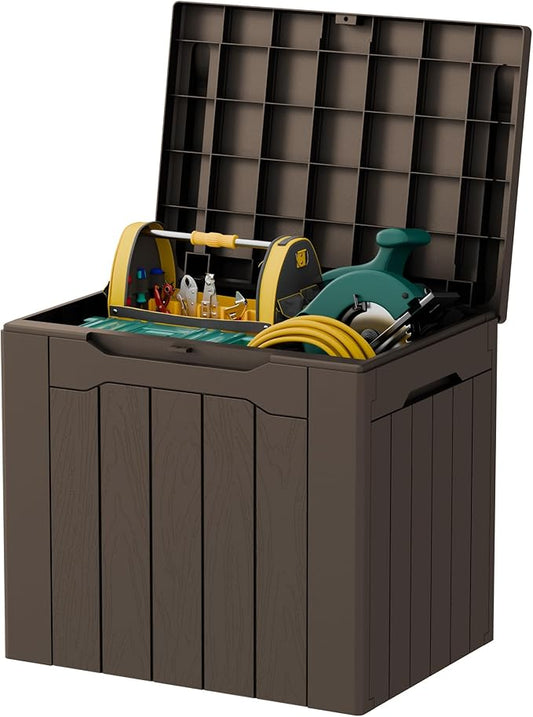 32 Gallon Deck Box Outdoor Indoor Waterproof Storage Box for Patio Furniture, Pool Accessories, Garden Tools, and Cushion Storage, Brown