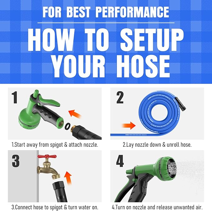 Heavy Duty Garden Hose 10 ft, Non-Expanding Flexible Water Hose, Kink Resistant Lightweight Hybrid Hose, Leakproof Hose Male to Female Fittings