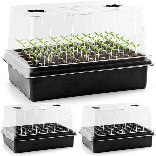 9pack Seed Starter Tray with Tall 5'' Dome-Thick Plastic Deep Cell Large Plant Germination Trays, Heavy Duty Seed Starting Kit, 486 Cells Plant Seedling Tray for Balcony Greenhouse (54 Cells per Tray)