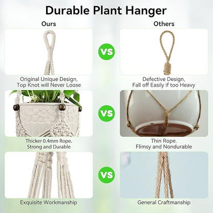 USLAI Macrame Plant Hanger for Indoor Outdoor, Up to 3-6.5 inch Pot, Hanging Planter Flower Pot Holder with Beads and Tassels, Boho Home Decor, 2-Pack, Ivory