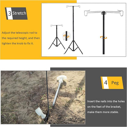 OMUKY Telescopic Lantern Stand with Base Outdoor Camping Lamp Stand Pole Adjustable Lantern Pole (Black)
