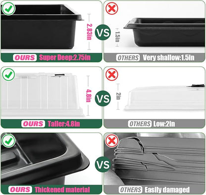 12-Pack Seed Starter Trays with 5'' Tall Humidity Domes – Thick Plastic, Reusable Seedling Tray with Clear Lids for Strong Plant Germination, Ideal Microgreen Growing Trays for Faster Seed Propagation
