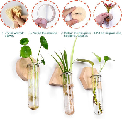 MITIME Wall Hanging Planter Glass Plant Propagation Station,Geometric Wooden Stand for Home Office Decoration.