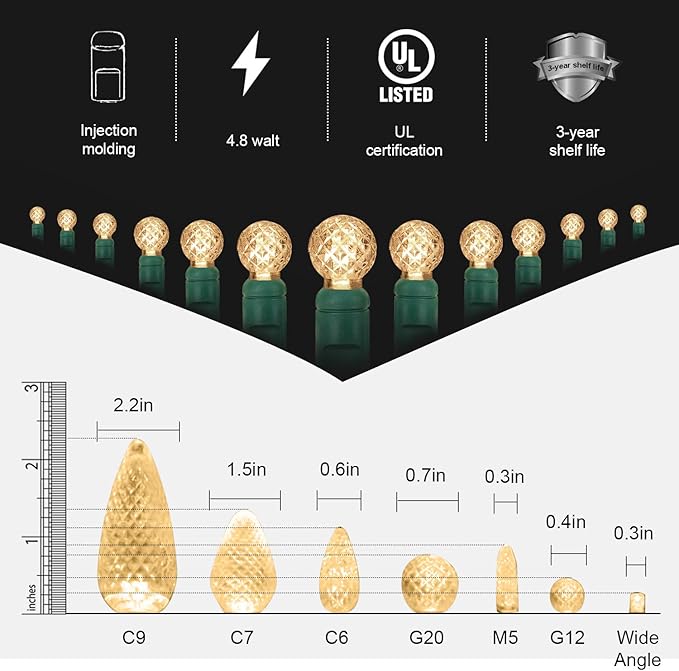 Warm White G12 LED Christmas Lights Outdoor- 71 FT 140 Count Berry LED Christmas Lights Outdoor Waterproof, One-Piece Commercial Grade Green Wire, IP:65, UL (2 Pack 70 Counts 35.5ft Per String)