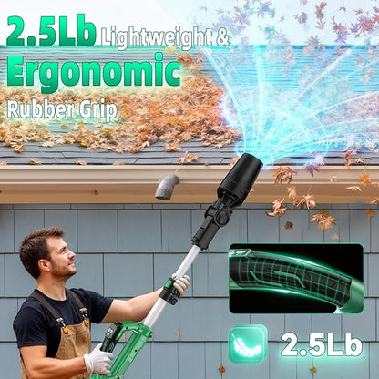 KIMO Leaf Blower for Gutters, 310000RPM, 37Inch Telescopic Pole, 750CFM 280MPH, 3 Speeds w/Smart Panel, Lightweight 2.5Lb, 4.0Ah Battery Operated Leaf Blower Cordless Leaf Blowers Gutter Cleaning Tool
