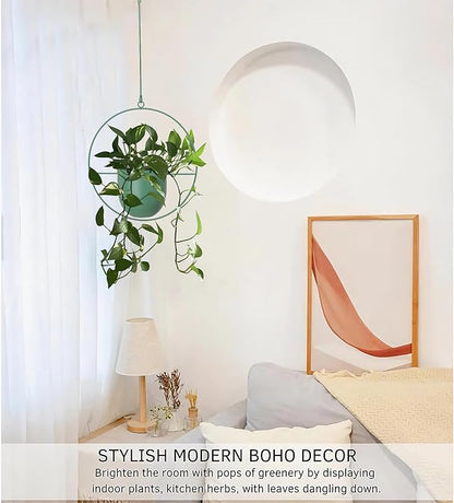 Metal Hanging Planter for Indoor Outdoor Plants Wall and Ceiling Hanging Basket for Vines Ferns Modern Minimalist Plant Hanger Room Window Decor(Green)