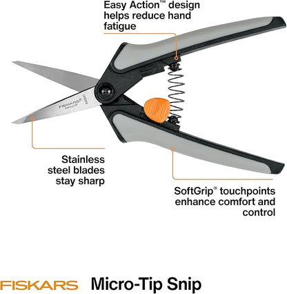 Fiskars 15pc Micro-Tip Pruning Snip Set, Precision Stainless Steel Blades, Softgrip Handles for Deadheading, Trimming & Shaping Small Plants