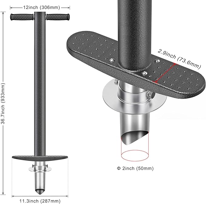 BeneLabel Garden Bulb Planter Tool with Adjustable Digging Depth from 3 to 6 Inch Grass Plugger Tool with Long Handle Bulb Transplanter Tool for Digging, Planting, Grass Repair