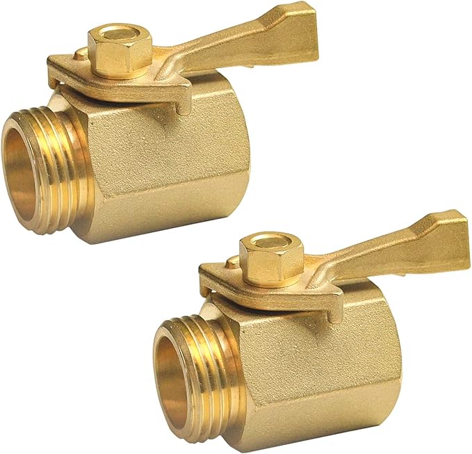 Hourleey 2 Pack Solid Brass Garden Hose Shut Off Valve with 2 Extra Rubber Washers, 3/4 Inch, Gate Valve, Hose Valve, Brass