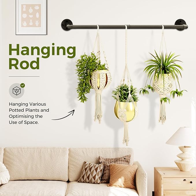 Bamworld Hanging Planters for Indoor Plants Plant Hanger Indoor Hanging Plants Rod 36.2in Window Plant Shelves Metal Rod Pot/Chain/Plant Not Included