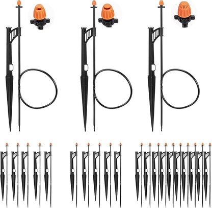 20 Sets 90/180/360 Degree Irrigation Sprinkler Heads with Stake, Drip Micro Spray Emitters with 1/4" Irrigation Tubing on Riser Stake,Micro Spray Sprinkler Stake Assembly for Garden Watering System