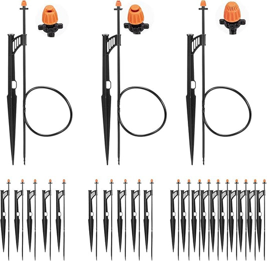 20 Sets 90/180/360 Degree Irrigation Sprinkler Heads with Stake, Drip Micro Spray Emitters with 1/4" Irrigation Tubing on Riser Stake,Micro Spray Sprinkler Stake Assembly for Garden Watering System