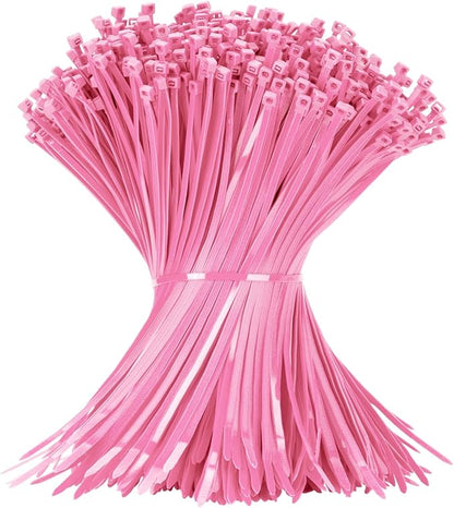 12 Inch Zip Ties Pink 1000 PCS, 50 Lbs- Heavy Duty Tensile Strength, Nylon PA66 UV Resistant Cable Ties for Indoor and Outdoor Use - Ideal for object bundling and fastening