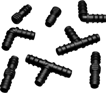 Maitys 8 Pieces 1/2 Inch Drip Irrigation Fittings Parts Soaker Hose Repair Kit Inline Barb Drip Irrigation Hose Connectors Plastic Tubing End Stop for Garden Lawn Sprinkler Systems(Mixed)