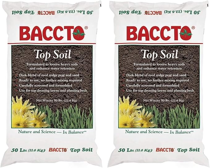Michigan Peat Baccto Top Soil for Lawns, Gardens, and Raised Planting Beds with Reed Sedge, Peat, and Sand, 50 Pounds (2 Pack)