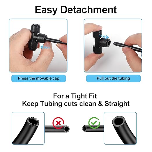 40 Pack 1/4 Inch Drip Tubing Irrigation Fittings Kit Set for 1/4" Drip Line with Push-to-Fit Connectors Includes 10 Tee 10 Coupling 10 Elbow 10 End Cap