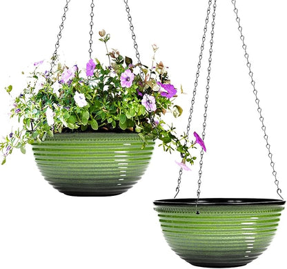 10 Inch Hanging Planter, 2 Pack Hanging Planters for Indoor Outdoor Plants Self Watering Hanging Pots with Drainage Holes for Garden Home (Green)