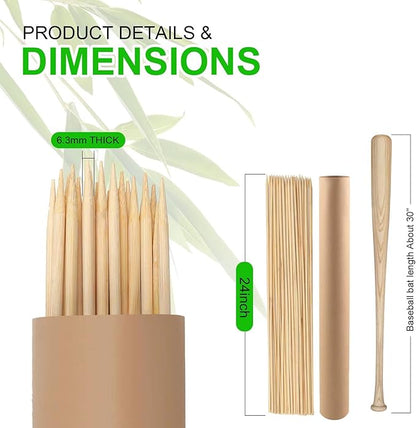 BETESINE 6.3mm Thick Bamboo Marshmallow Roasting Sticks, 24 Inch Extra Long Wooden S'mores Sticks for Fire Pit, BBQ, Camping, Sausage, Marshmallow Skewers – 100 PCS