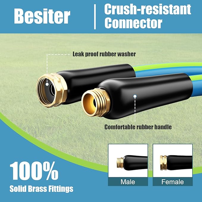 Flexible Short Garden Hose 5/8” 10FT: Hybrid Rubber Portable Length Hose - Lightweight Water Hose with Male to Female Fittings - Tangle-Free Hose for Cleaning Park, Car Wash, Outdoor, Watering