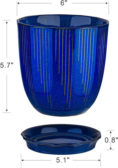 ADN Ceramic Flower Pots Indoor with Saucer - 6 Inch Plant Pot, Hand Glazed Ceramic Planter for All House Plants with Drainage Hole and Tray, Navy