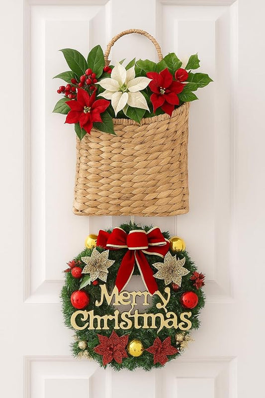 Woven Hanging Water Hyacinth Baskets, Hanging Wall Wicker Basket, Handmade Organizer Baskets, Hanging Flower Basket for Shelves, Walls, Doors, Balconies, Front of House, Garden, Farmhouse, Home.