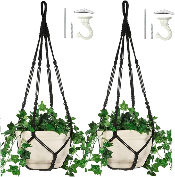 2 Pack 43 Inches Macrame Planter Hanger Large for 12 inch Pot (Extra Long & Big) + Swag Hook | Large Hanging Planter for Indoor Plants | No Pot/Plant Included (XL)
