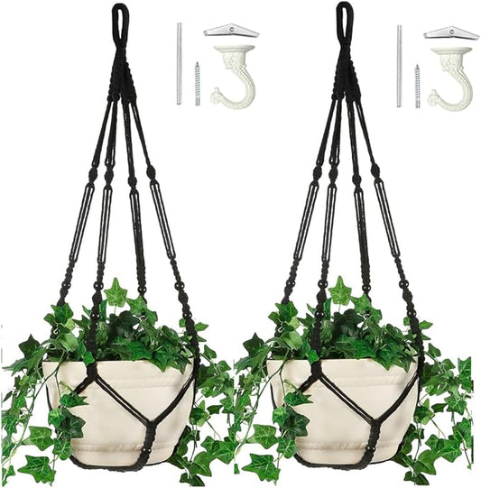 2 Pack 43 Inches Macrame Planter Hanger Large for 12 inch Pot (Extra Long & Big) + Swag Hook | Large Hanging Planter for Indoor Plants | No Pot/Plant Included (XL)