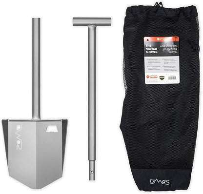 DMOS Nomad Shovel - 2-Piece Collapsible Lightweight Aluminum Shovel for Camping, Overlanding, Survival, Military, Hunting, & Off-Road Use - Silver - Regular