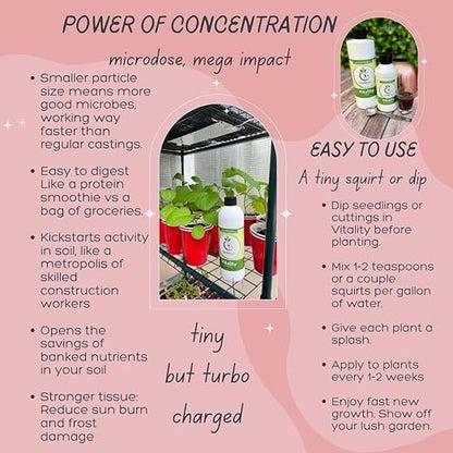 VermisTerra Vitality 16 oz - 4 pack (64 oz) Worm Castings Super Concentrate, Plant Food, Promotes Health and Amazing Growth for Vegetables, Fruit, Houseplants - Non-Toxic, Living Enzymes, Gentle - Will Not Burn